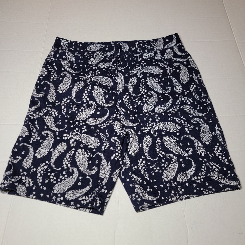 Basic Editions Women's Navy & White Paisley Cotton Walking‎ Shorts Size Small